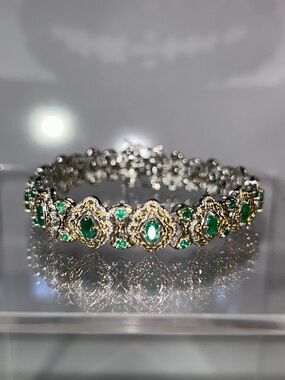 NWOT Gems En Vogue Palladium 18k Accent Genuine Zambian Emerald Bracelet